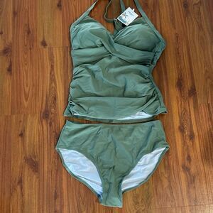 NWT B2Prity sage green two piece, ruched  swimsuit size m tankini